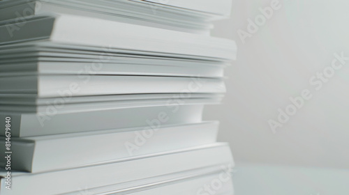 Pristine white stacked paper reams, symbolizing simplicity and order. photo