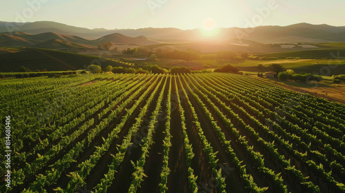 Dawn s first light washes over a lush vineyard  promising a day of growth and vitality.