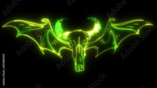 neon animation of skull horned head wings cranium brainpan photo