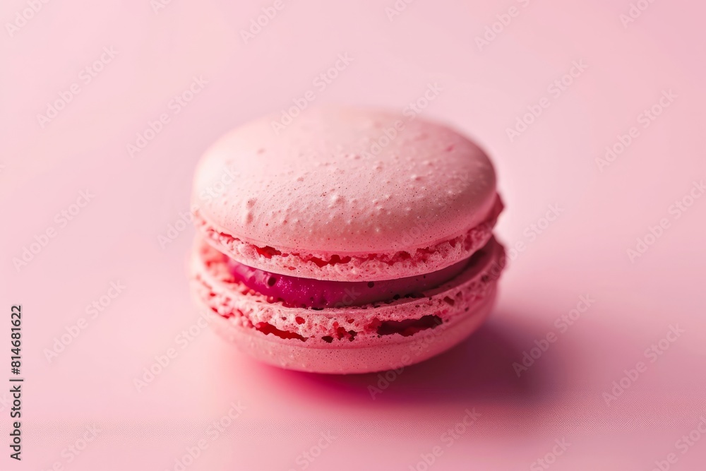 Pink French macaroon in center on pink background Pink French macaroon in center on pink background