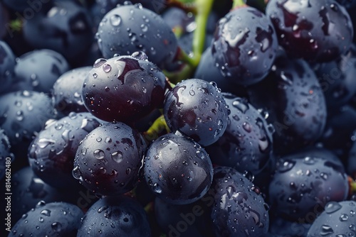 Cluster of table grape covered with small water drops close up. Food backgroud
