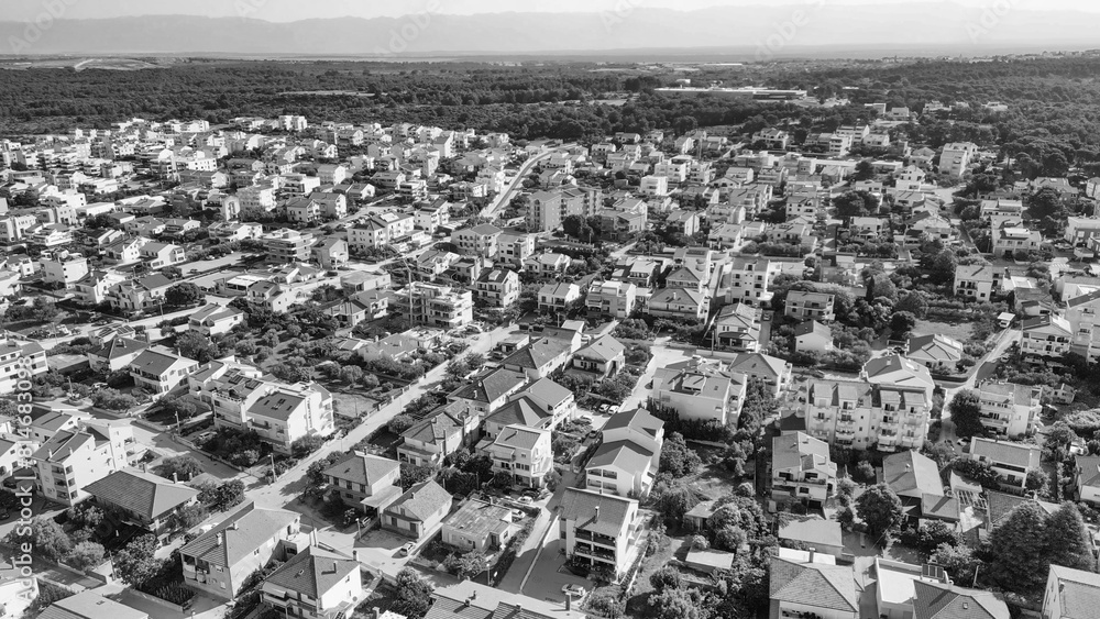 Fototapeta premium Aerial view of Zadar homes and countryside, Croatia