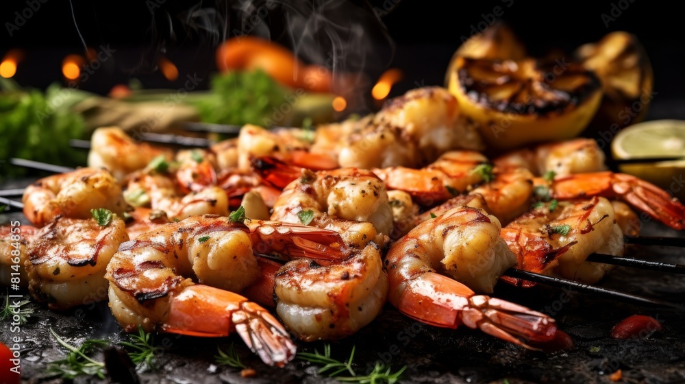 Close-up illustration of seafood grilled and smoked delicious and premium food,for menu recommend and advertising in restaurant. Close-up illustration of seafood grilled and smoked delicious and premium food,for menu recommend and advertising in restaurant.