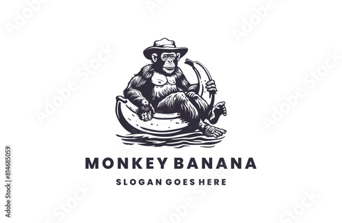 Monkey banana boat style logo icon design template flat vector