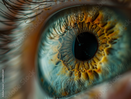 Macro Close-Up of Human Eye: Detailed View of Iris, Pupil, and Eyelashes