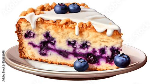 A slice of blueberry coffee cake with streusel topping and a transparent background.