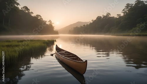 A wooden canoe gliding silently down a serene rive upscaled_2