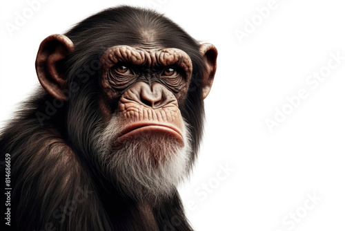 chimpanzee with a disgusted expression Isolated on white background