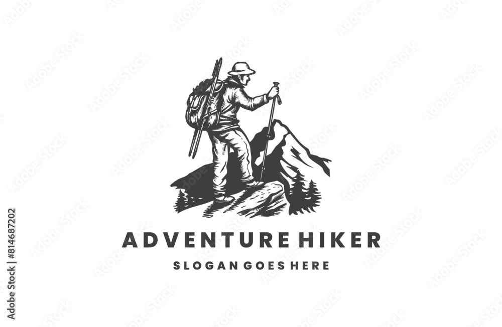 Adventure hiker style logo icon design template flat vector Adventure hiker style logo icon design template flat vector