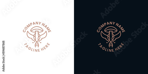 Simple line art Medicinal Mushroom and DNA logo design