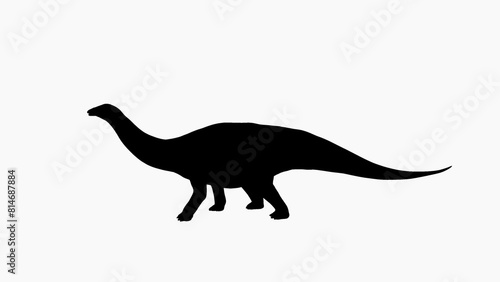 Black Silhouette of a Sauropod Dinosaur on White Background