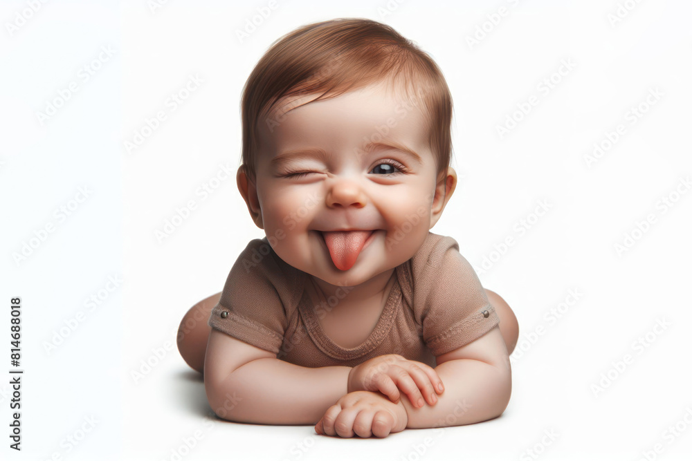baby with tongue out and winking one eye closed Isolated on white background baby with tongue out and winking one eye closed Isolated on white background