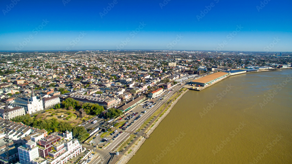 New Orleans, Louisiana - Aerial view of cityscape and Mississippi River