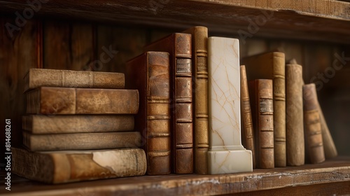 Alabaster Bookends Supporting a Collection of Books  