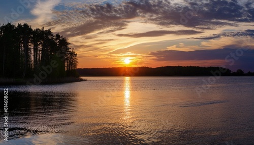 attractive view of the sunset over the calm surface of the water