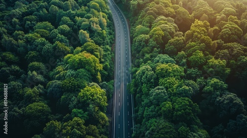 Aerial shot of an expressway leading into a tunnel during the evening, showcasing the blend of natural and engineered transportation environments © Purichaya