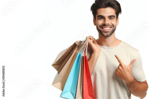 man with shopping bags Isolated on white background