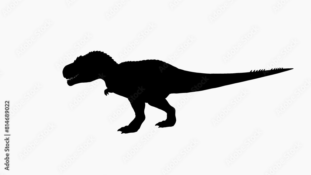 Black Silhouette of Carnivorous Dinosaur on White Background Black Silhouette of Carnivorous Dinosaur on White Background