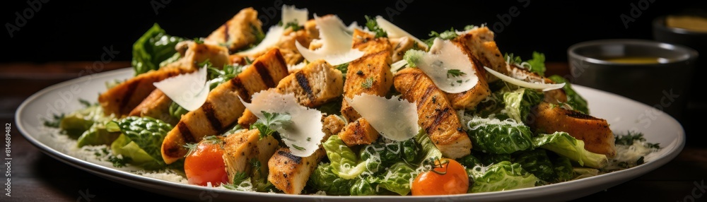 A delicious and healthy salad with grilled chicken, fresh vegetables, and a tangy dressing. A delicious and healthy salad with grilled chicken, fresh vegetables, and a tangy dressing.
