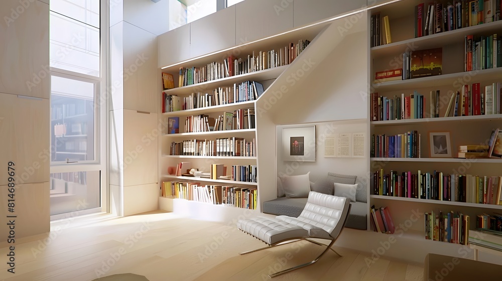 minimalist home library with built-in shelving and a cozy reading nook minimalist home library with built-in shelving and a cozy reading nook