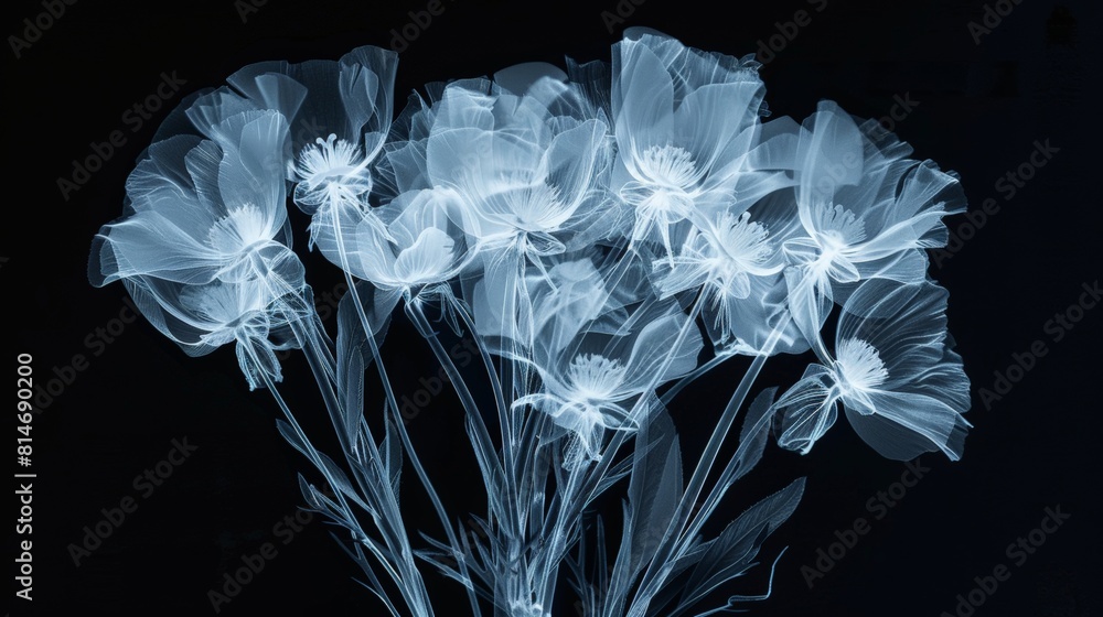 X-Ray shot of flower. A vibrant assortment of flowers fills a decorative vase sitting on a table. The various petals, stems, and leaves create a colorful display, bringing a touch of nature indoors. X-Ray shot of flower. A vibrant assortment of flowers fills a decorative vase sitting on a table. The various petals, stems, and leaves create a colorful display, bringing a touch of nature indoors.