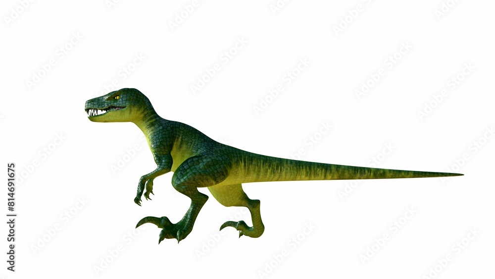 Obraz premium Realistic 3D Illustration of a Green Velociraptor on White Background