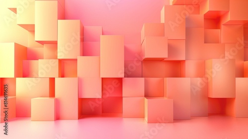 banner with pink geometric squares in 3d style