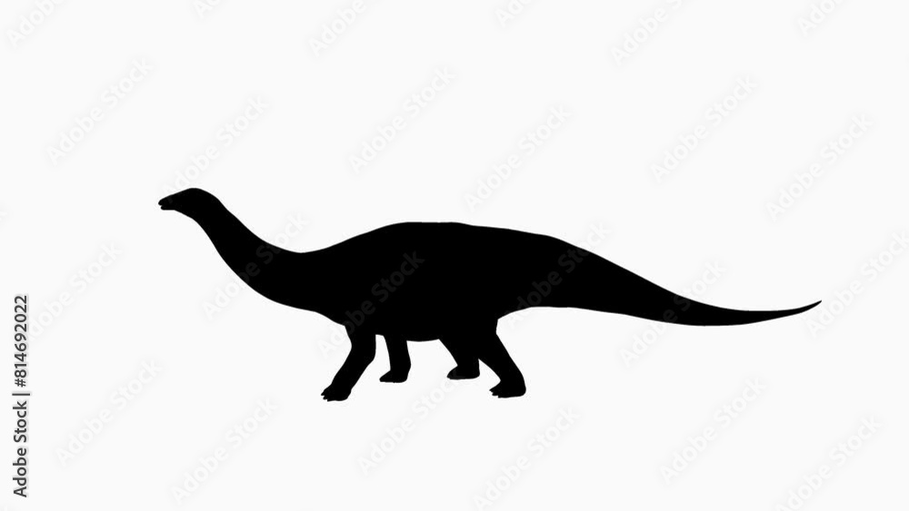 Black Silhouette of a Sauropod Dinosaur on White Background. Mask. Alpha Channel. Black Silhouette of a Sauropod Dinosaur on White Background. Mask. Alpha Channel.
