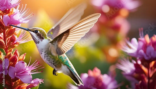 Un gros plan d’un colibri sur une fleur