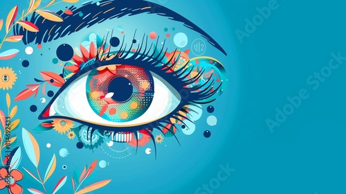 A blue advertising banner with an illustration of an eye for an ophthalmologist's day with a place for text. photo