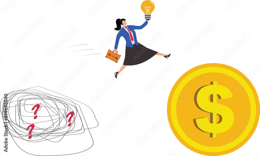 Get new business idea or opportunity, intelligence or wisdom to drive career success, creativity or brilliant idea for business success, smart businesswoman jump while holding light bulb idea Get new business idea or opportunity, intelligence or wisdom to drive career success, creativity or brilliant idea for business success, smart businesswoman jump while holding light bulb idea