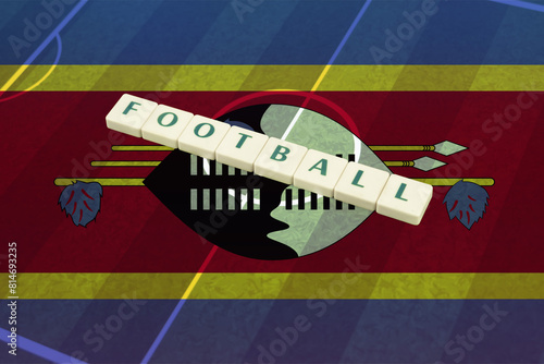 Football text on field with Swaziland flag, soccer cup idea, tournament or competition, victory  photo