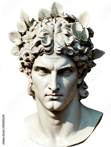 greek god apollo head statue isolated transparent background png .png