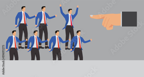 Candidate selection to find professional employees, choosing employee candidates for job position, human resources concept, professional businessman pointing at chosen candidate for job position