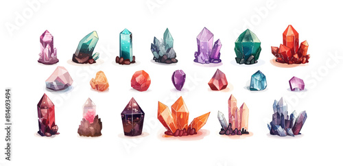 Crystals icon vector set. Minerals illustration sign collection. Stones symbol. Mine