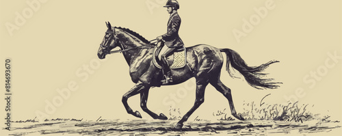 Rider riding a horse sketch hand drawn vintage. vector simple illustration