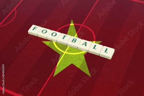 Football text on field with Vietnam flag, tournament or competition, Vietnam football team, soccer 