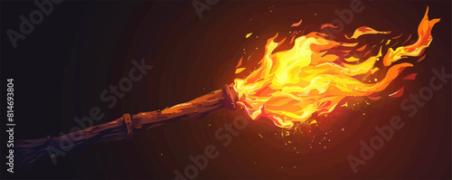 Old vintage torch with fire. vector simple illustration