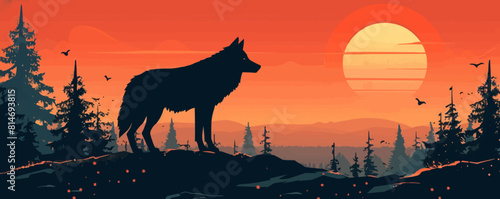 Lone black wolf vector flat simple illustration