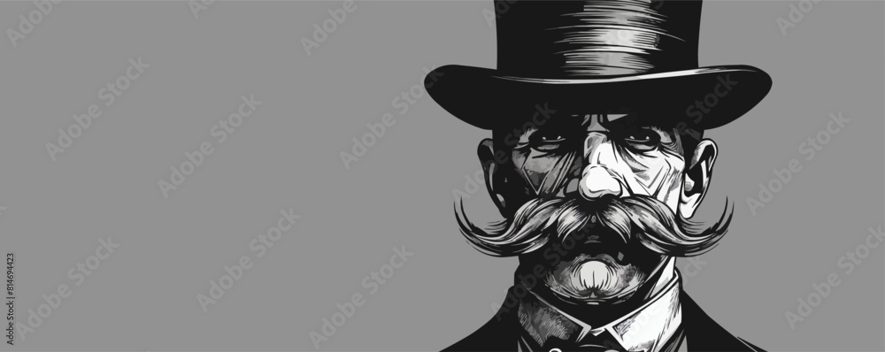 Portrait of an English gentleman with a mustache in a suit and top hat ...