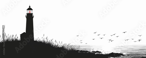 Lighthouse or beacon tower silhouette. vector simple illustration
