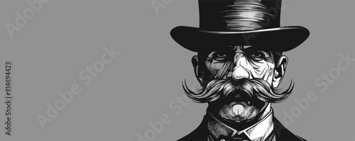 Portrait of an English gentleman with a mustache in a suit and top hat hand drawn. vector simple illustration photo