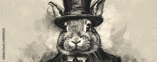Mr Rabbit in top hat and suit portrait sketch hand drawn in doodle style. vector simple illustration