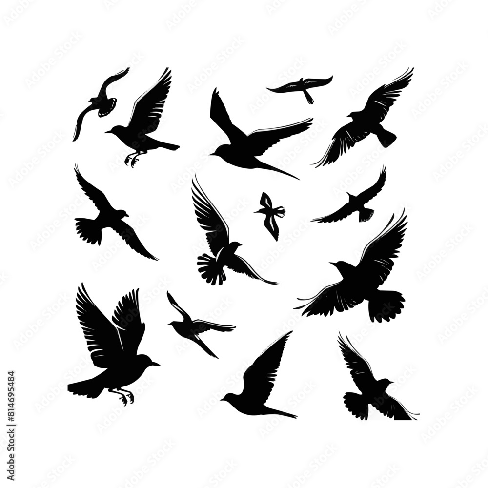 flying birds silhouette, white backgroun flying birds silhouette, white backgroun