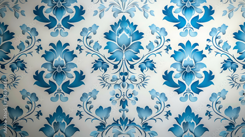 Traditional blue damask wallpaper pattern