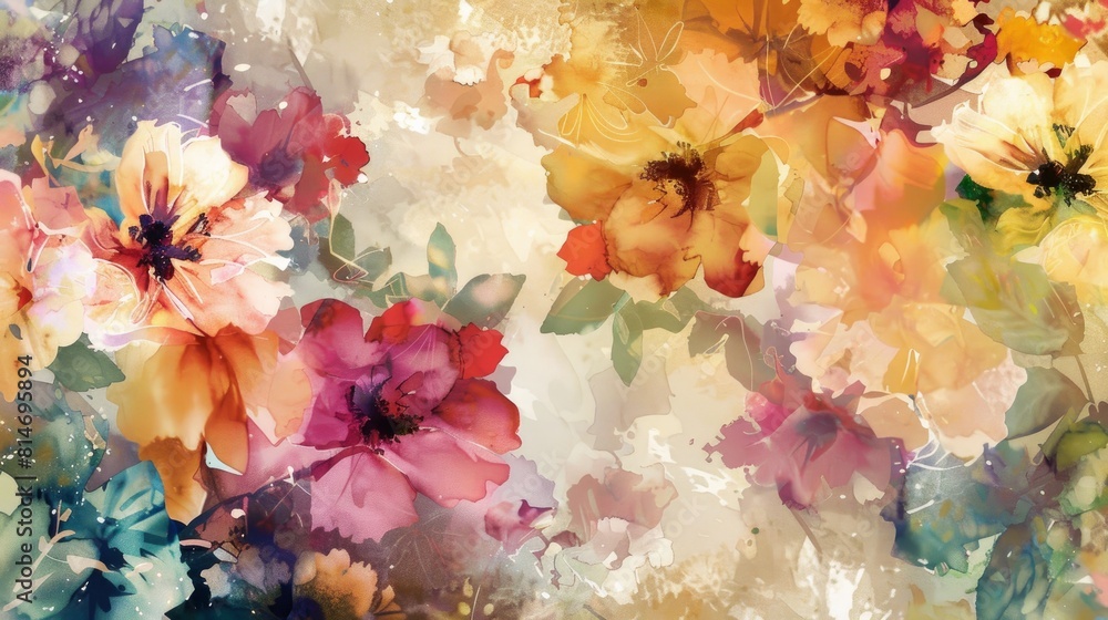 Abstract design wallpaper painted with watercolor flowers