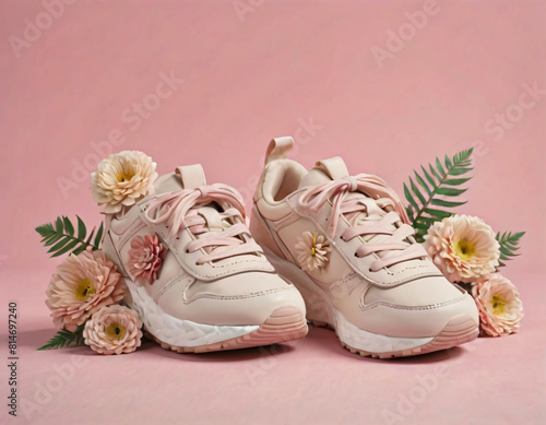 Sneakersy w  r  d kwiat  w na pastelowym tle