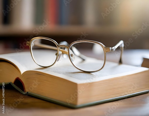 Book and reading glasses composition. Classic concept of writers, education, recreation. (ID: 814697260)