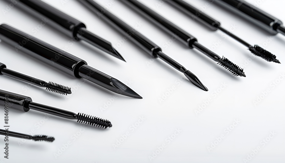 Collection of black eyeliner samples on white background Collection of black eyeliner samples on white background