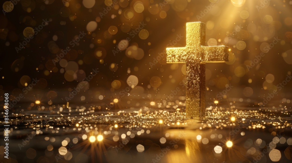 A golden cross shines brightly against a dark backdrop, symbolizing faith and reverence A golden cross shines brightly against a dark backdrop, symbolizing faith and reverence